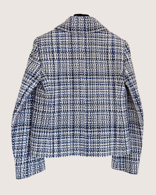 Chanel 20P Checked Tweed Jacket Blue, White, Navy FR 34