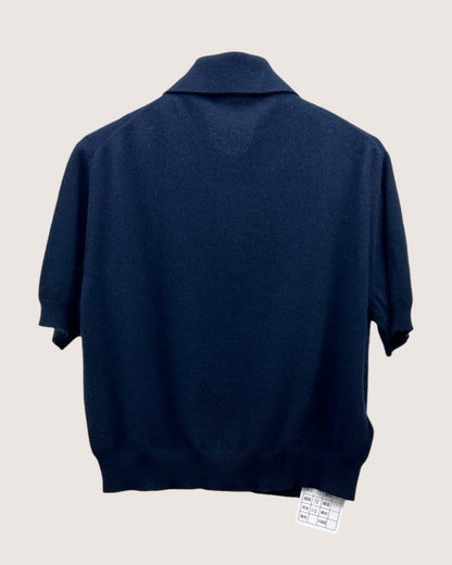 Miu Miu Cashmere Logo Polo Top Navy, Gold FR 34