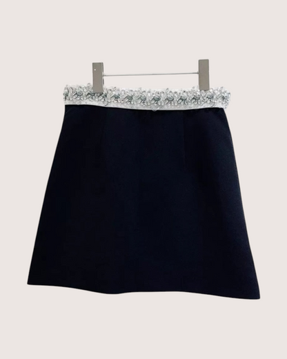 Miu Miu Crystal-Embellished Mini Skirt Navy, White, Silver FR 38