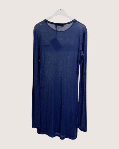 Miu Miu Sheer Long-Sleeve Mini Dress Navy FR 38
