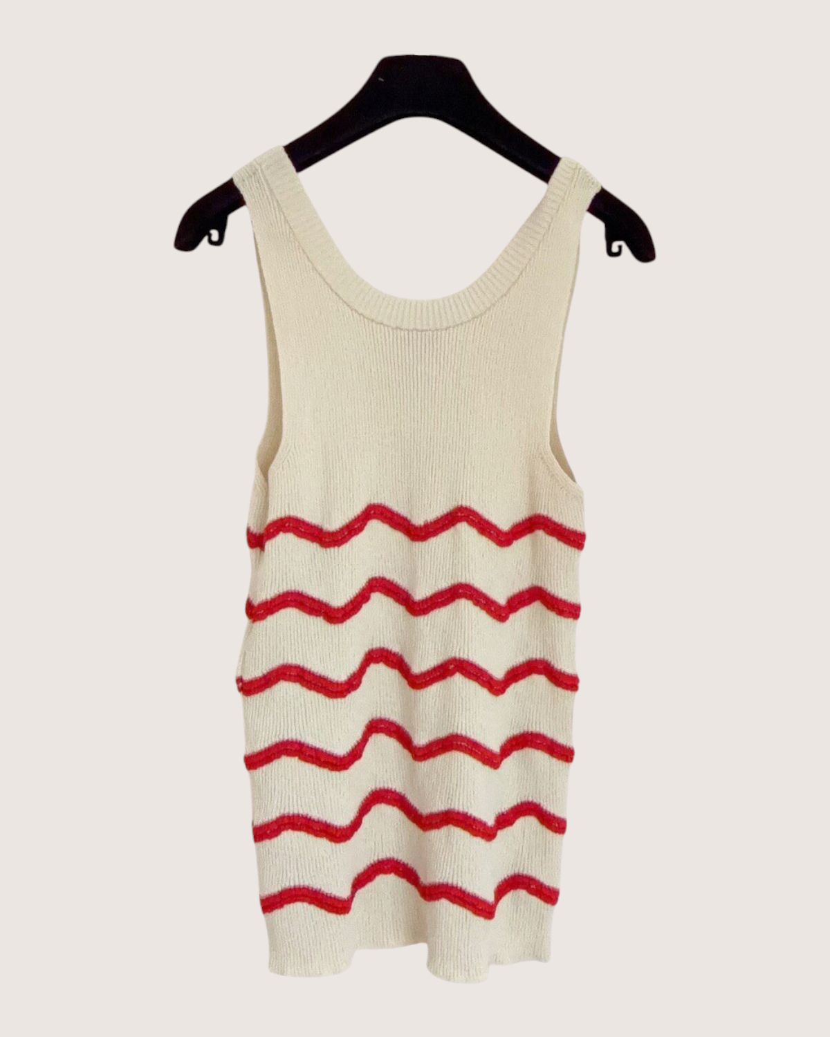Chanel 26M Coco Beach Wave-Stripe Tank Top Beige/Ecru, Red FR 38