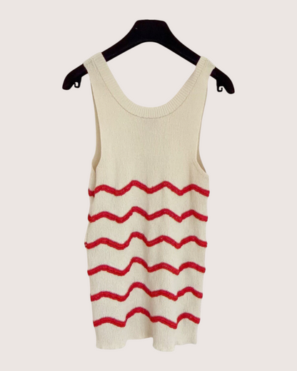 Chanel 26M Coco Beach Wave-Stripe Tank Top Beige/Ecru, Red FR 38
