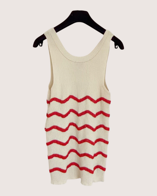 Chanel 26M Coco Beach Wave-Stripe Tank Top Beige/Ecru, Red FR 38