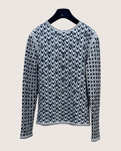 Chanel 21A Cashmere Sequin Chevron Sweater Grey, Black, White FR 34