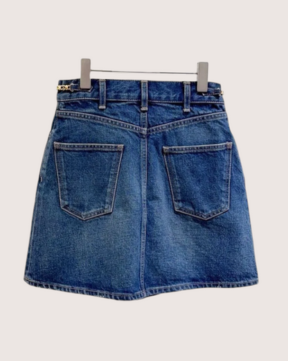 Celine Denim Chain-Belt Mini Skirt Blue