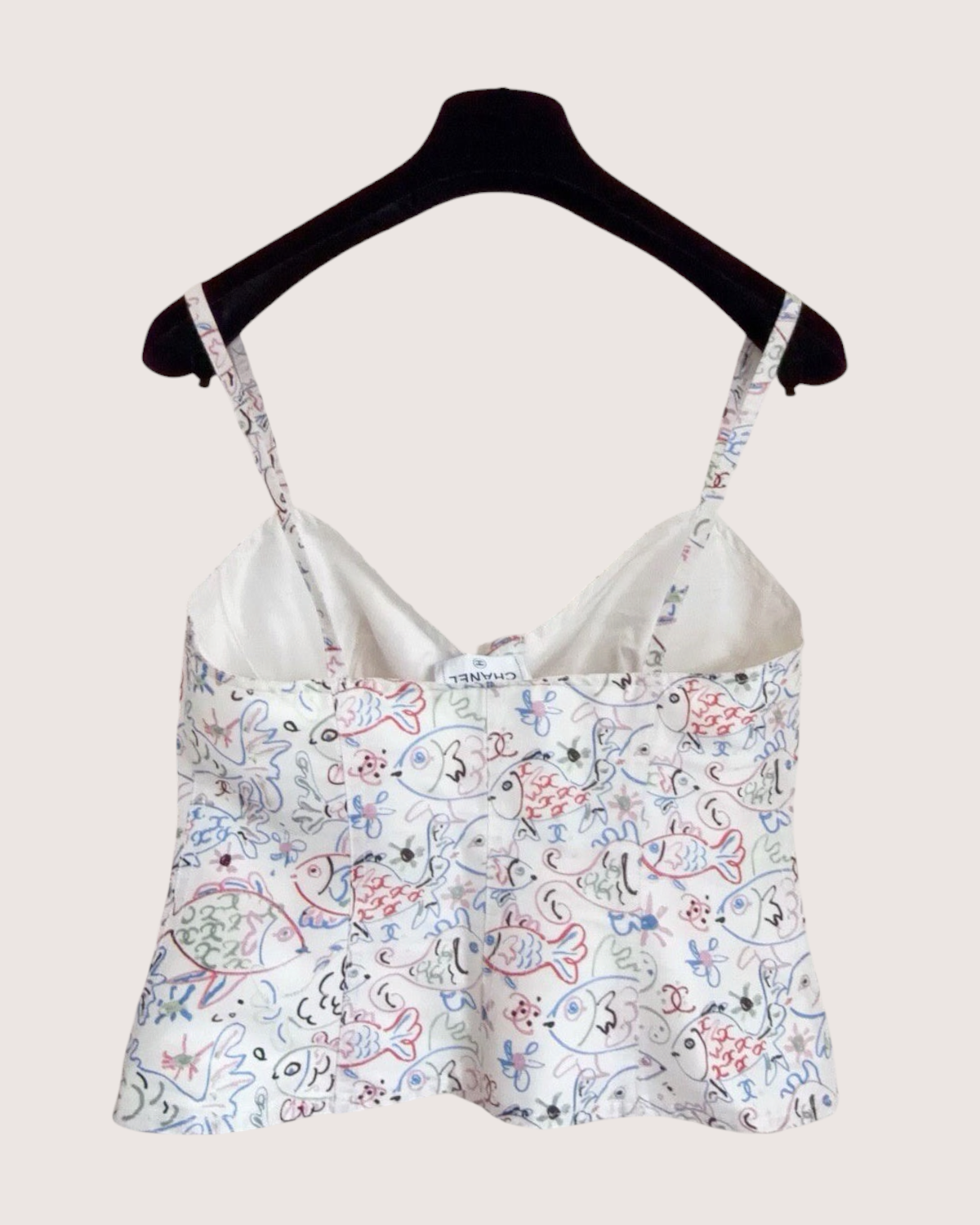 Chanel 25C Fish Print Camisole Top White, Multicolor FR 36