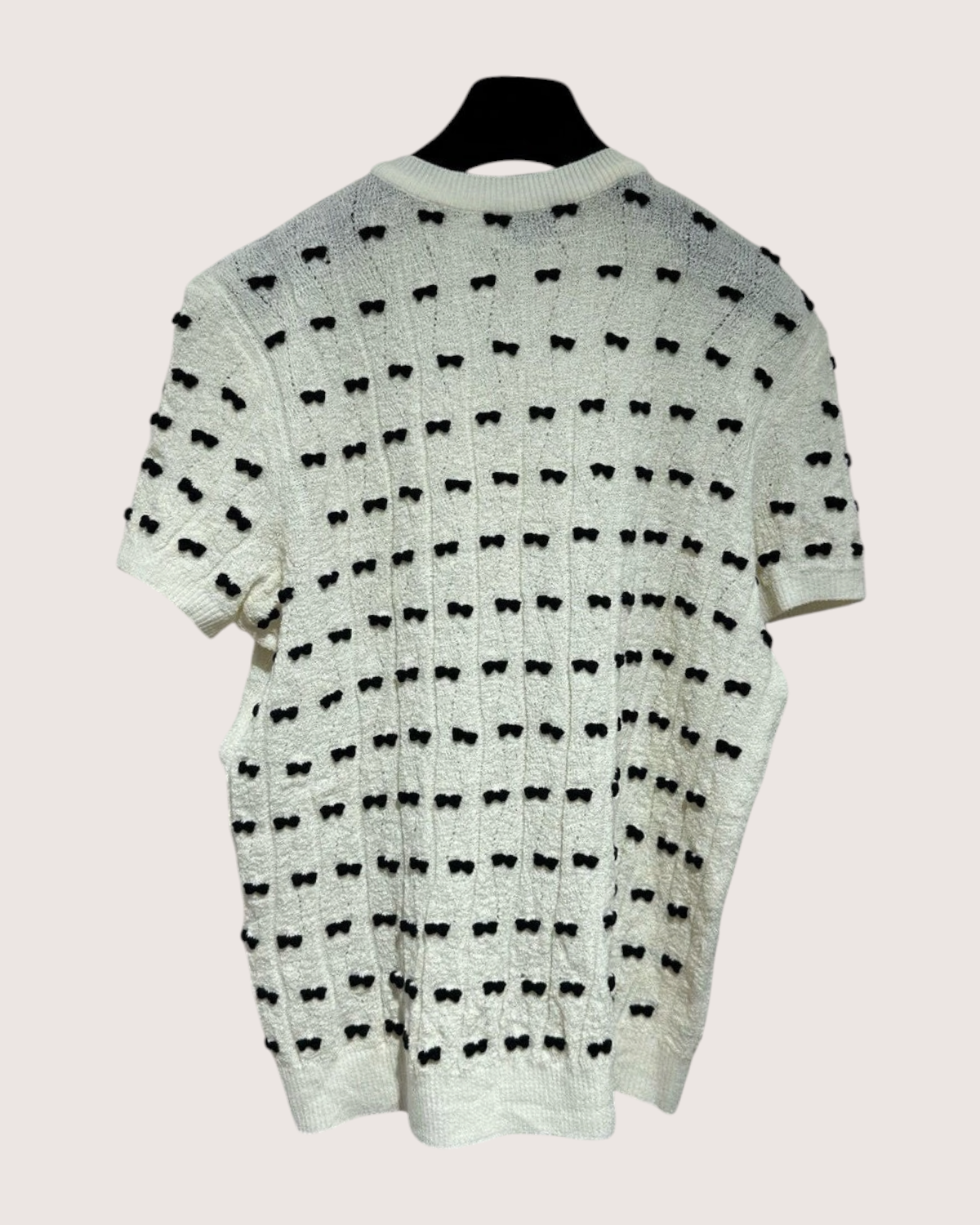 Chanel 25K Bow Short-Sleeve Sweater Beige/Ecru, Black FR 36
