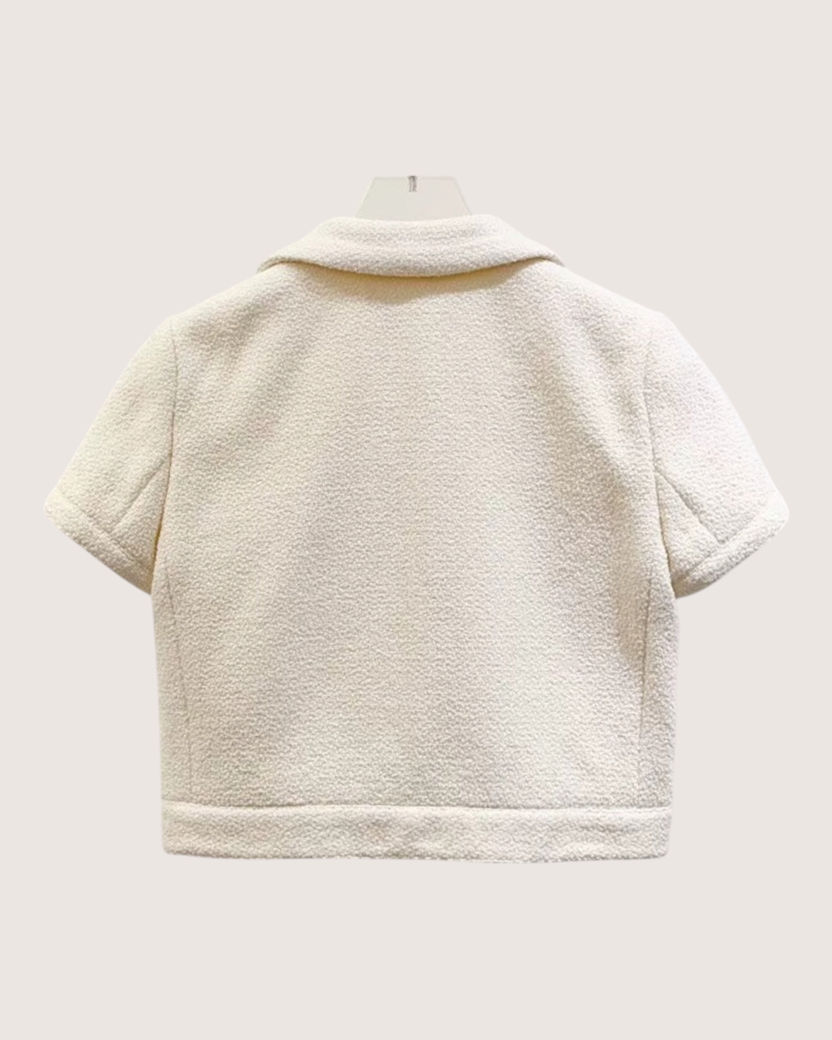 Celine Short-Sleeve Tweed Jacket Beige/Ecru FR 34