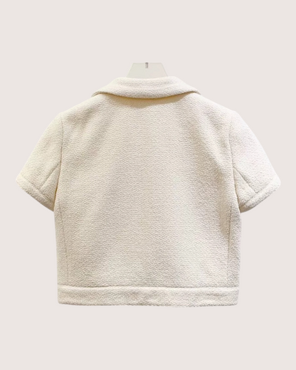 Celine Short-Sleeve Tweed Jacket Beige/Ecru FR 34