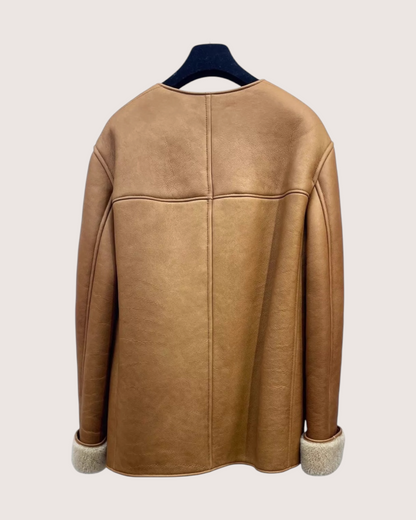 Chanel 24K Four-Pocket Shearling Fur Jacket Brown FR 38