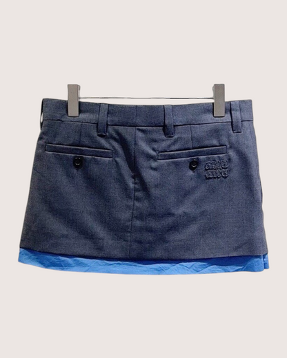Miu Miu Wool Layered Mini Skirt Grey, Blue FR 36