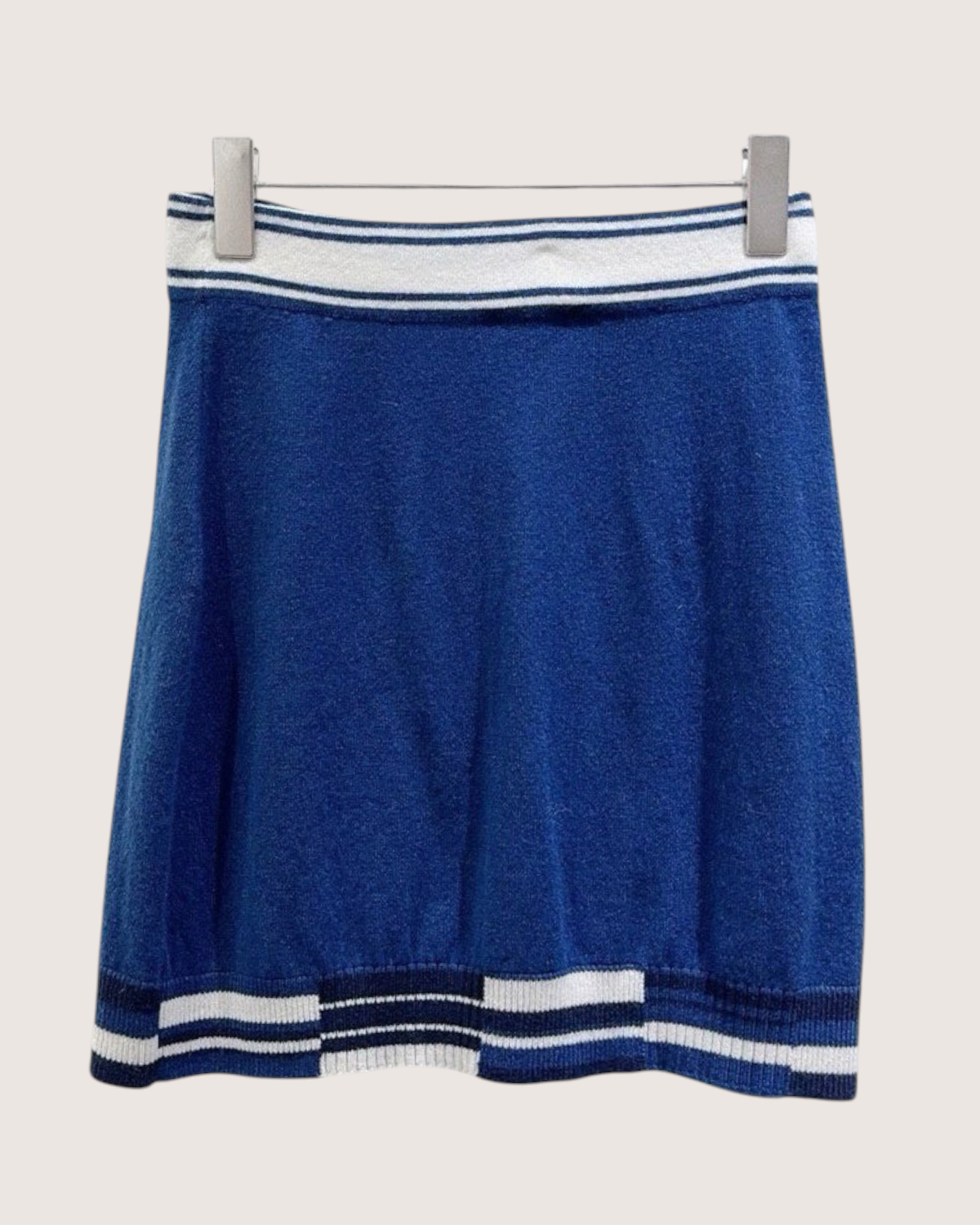 Chanel 19P Striped Logo Mini Skirt Blue, Beige/Ecru FR 36