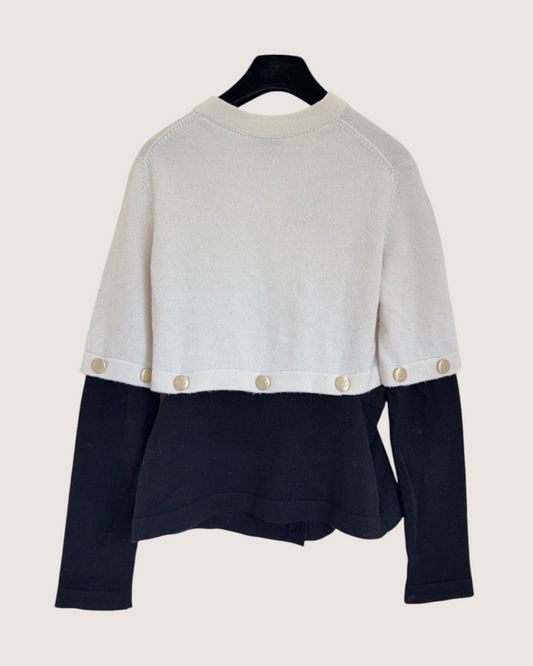Chanel 22S Cashmere Colorblock Cardigan Beige/Ecru, Black FR 36