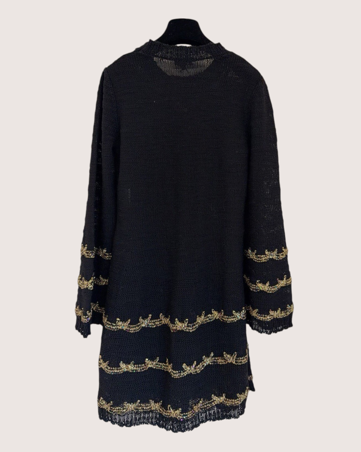 Chanel 25A Wool Embroidered Mini Dress Black, Gold FR 36