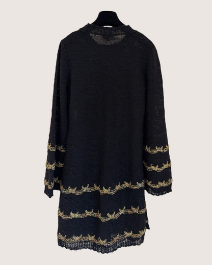 Chanel 25A Wool Embroidered Mini Dress Black, Gold FR 36