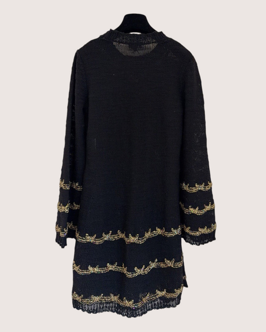 Chanel 25A Wool Embroidered Mini Dress Black, Gold FR 36