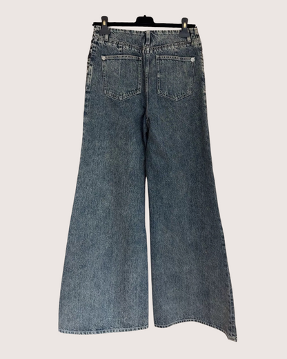 Chanel 25B Denim Wide-Leg Jeans Blue, Black, White FR 34