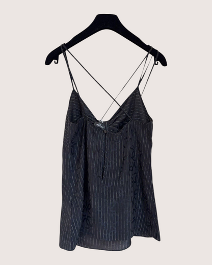 Chanel 23P Striped Crystal CC Camisole Top Black, Silver FR 36