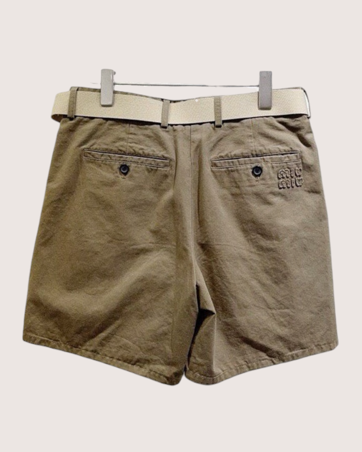 Miu Miu Belted Pleated Shorts Beige/Ecru FR 32
