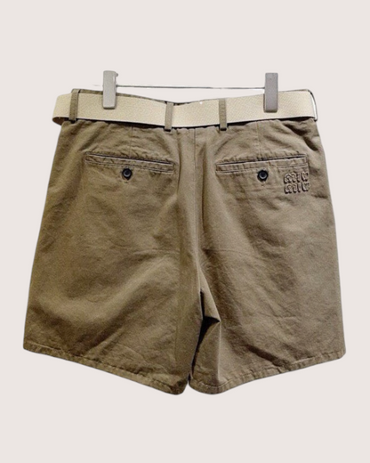 Miu Miu Belted Pleated Shorts Beige/Ecru FR 32