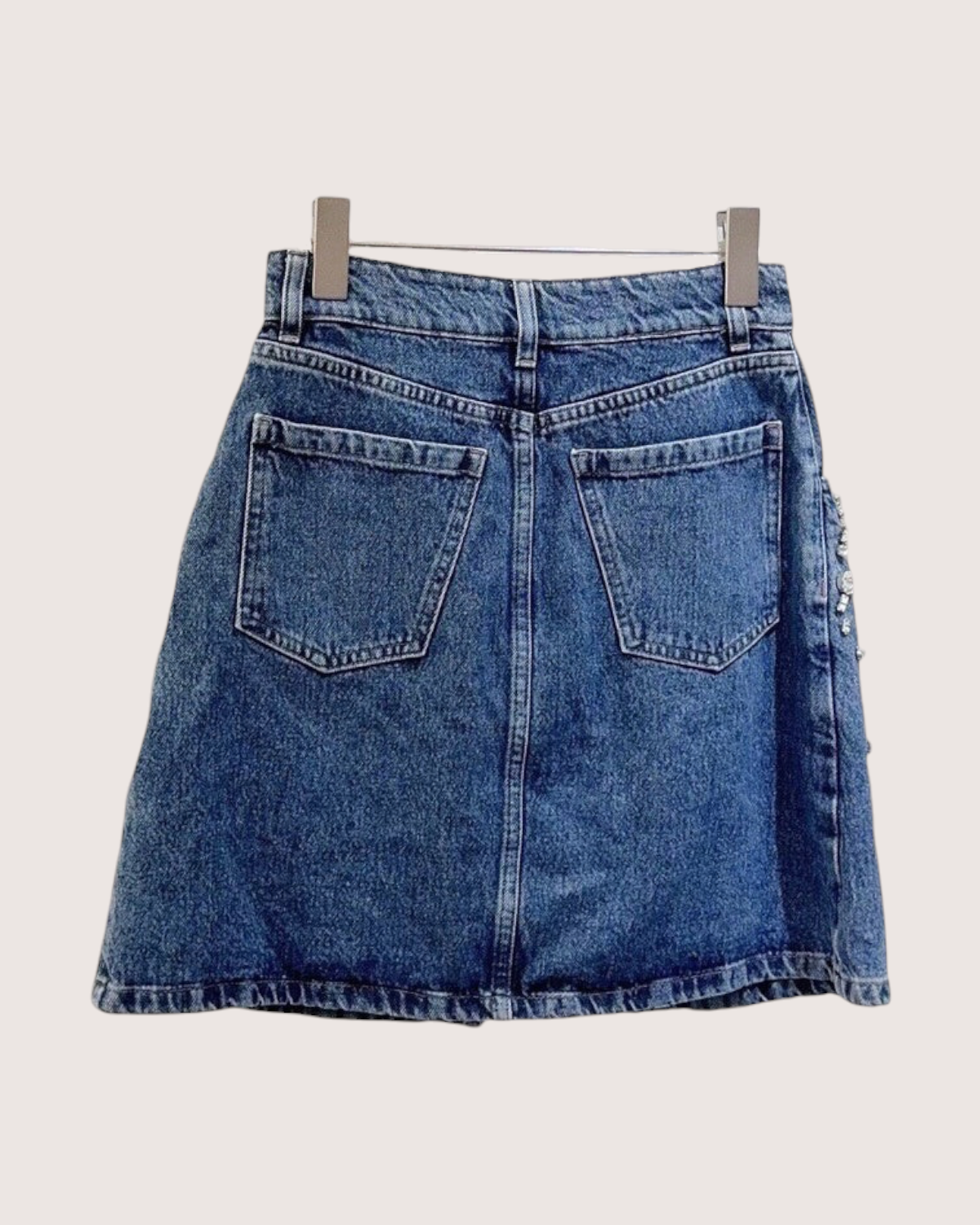 Miu Miu Crystal-Embellished Denim Mini Skirt Blue, Silver FR 40