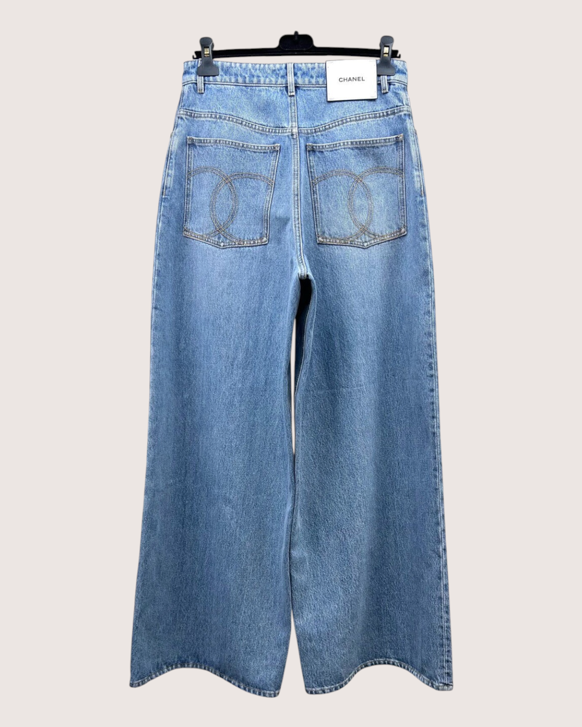 Chanel 26A Logo Denim Wide-Leg Jeans Blue FR 36