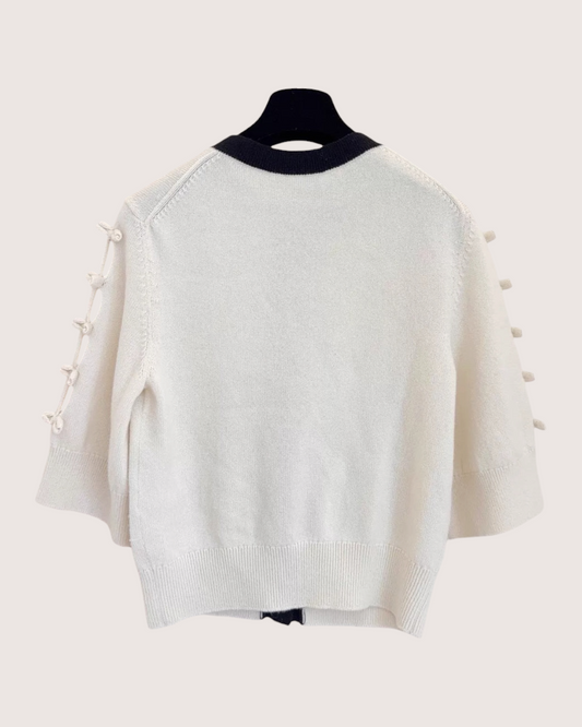 Chanel 25K Bow Cashmere Cardigan - Beige/Ecru, Black, view 2