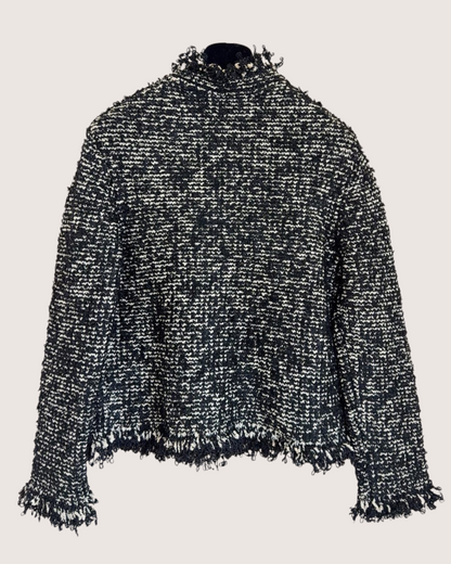Chanel 26B Fringe Tweed Jacket Black, Beige/Ecru FR 38