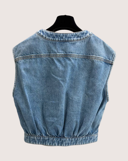 Chanel 25K Bow Denim Vest Blue FR 36