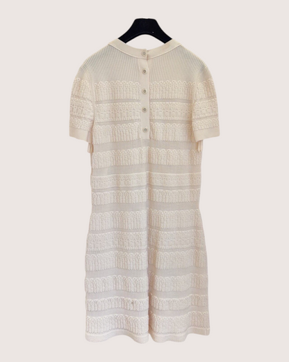 Chanel 21C Wool Textured Stripe Mini Dress Beige/Ecru FR 38
