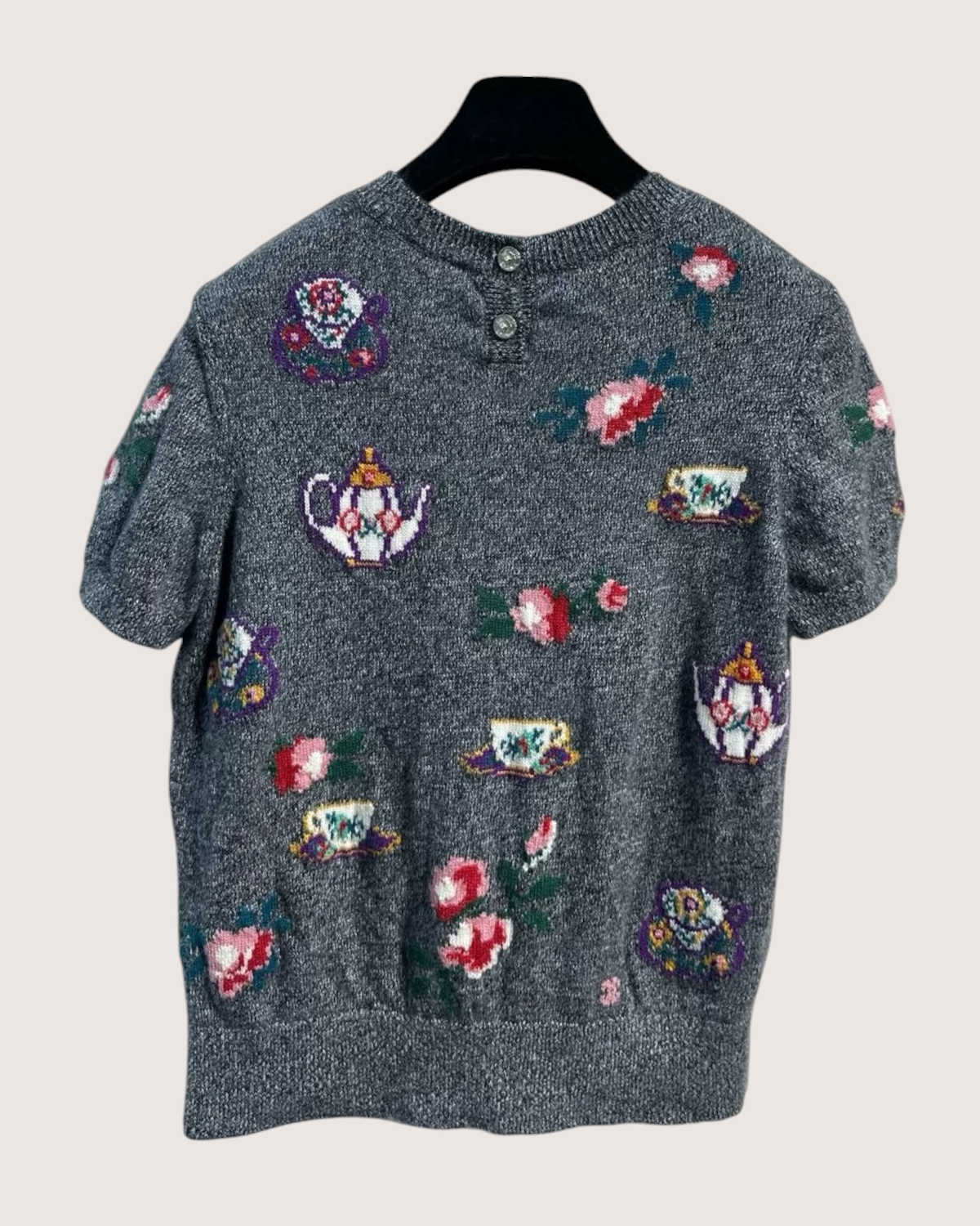 Chanel 24A Teapot-Print Wool Top Grey, Multicolor FR 34