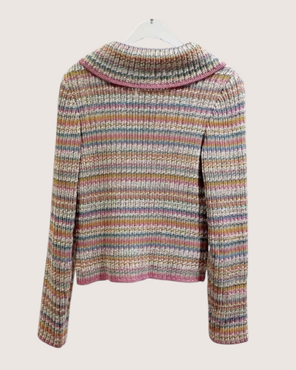 Chanel 17C Striped Zip-Up Cardigan Pink, Blue, Multicolor FR 34