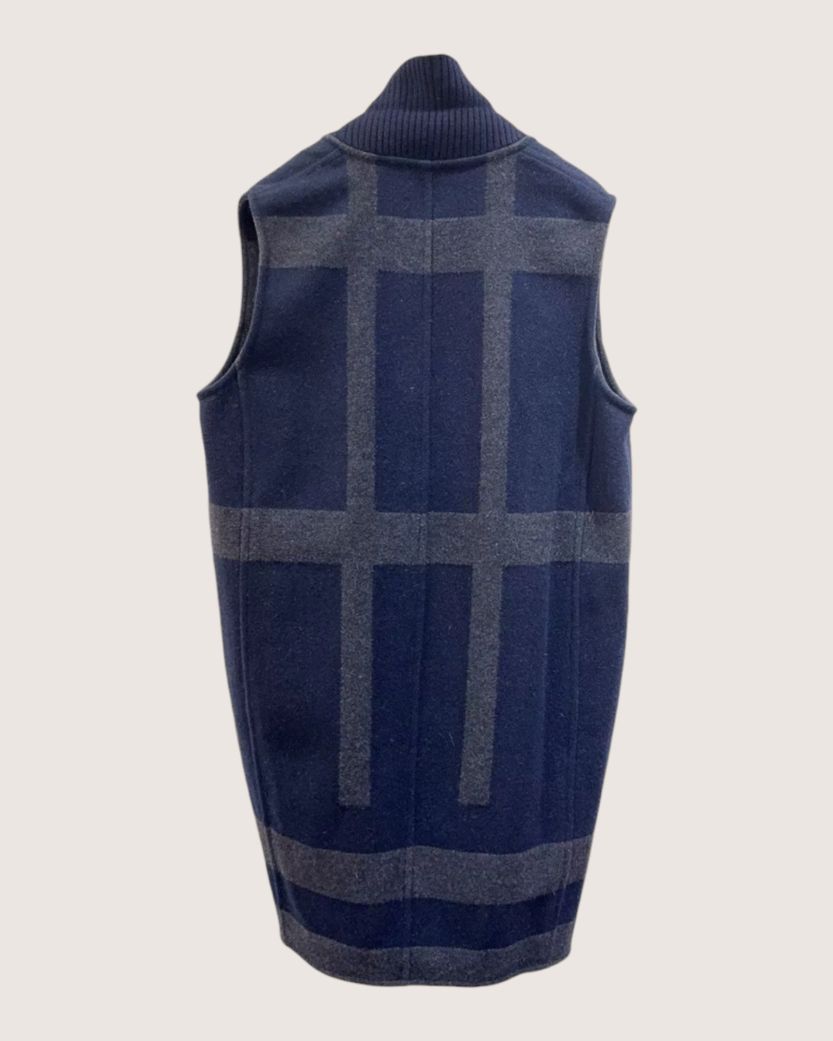 Hermès Cashmere Checked Zip-Up Vest Navy, Grey FR 36