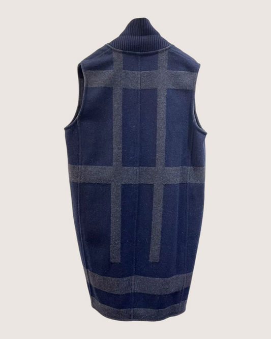 Hermès Cashmere Checked Zip-Up Vest Navy, Grey FR 36