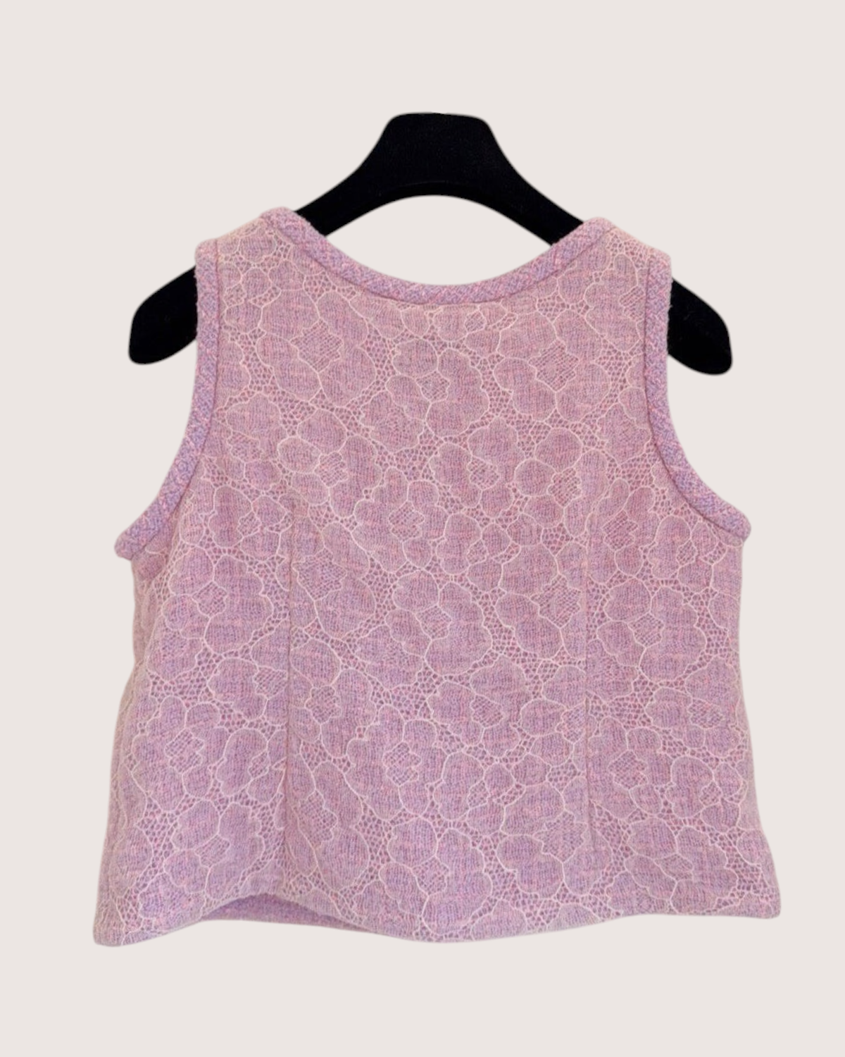 Chanel 25B Tweed Camellia Lace Vest Pink, Purple FR 38