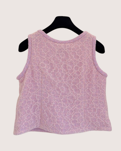 Chanel 25B Tweed Camellia Lace Vest Pink, Purple FR 38