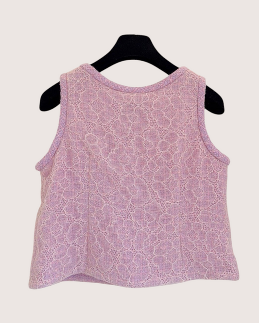 Chanel 25B Tweed Camellia Lace Vest Pink, Purple FR 38