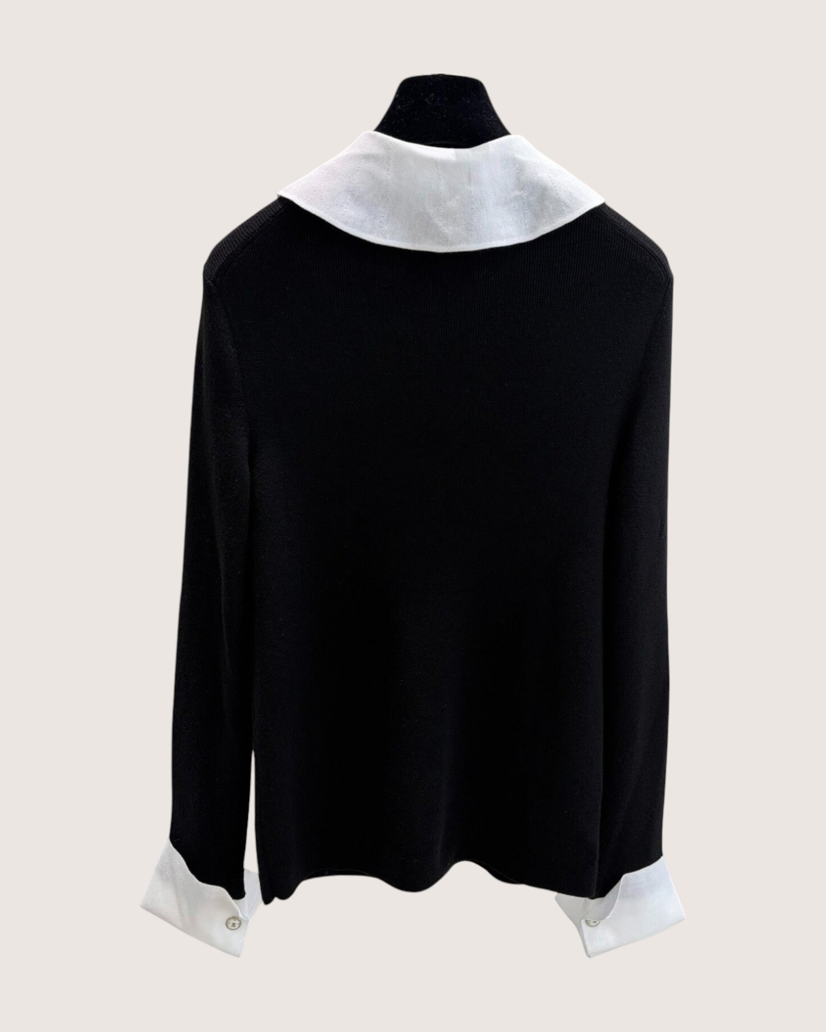 Chanel 20B Knit Wool Peter Pan Collar Sweater Black, White FR 40