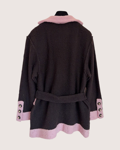 Chanel 24K Belted V-Neck Wool Sweater Black, Pink FR 38