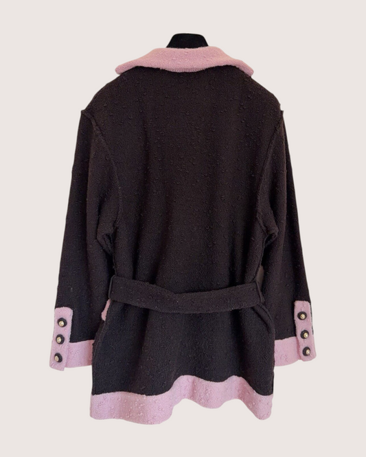 Chanel 24K Belted V-Neck Wool Sweater Black, Pink FR 38