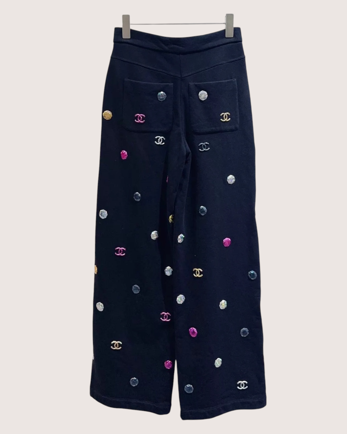 Chanel 21K CC Logo Wide-Leg Trousers Black, Multicolor FR 34