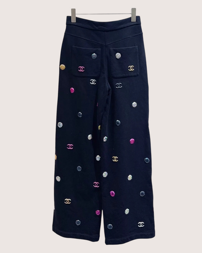 Chanel 21K CC Logo Wide-Leg Trousers Black, Multicolor FR 34