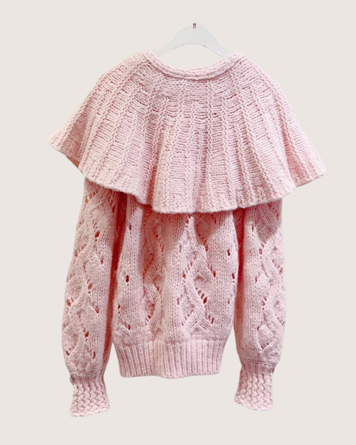 Chanel 21B Wool Cape-Collar Sweater Pink FR 36