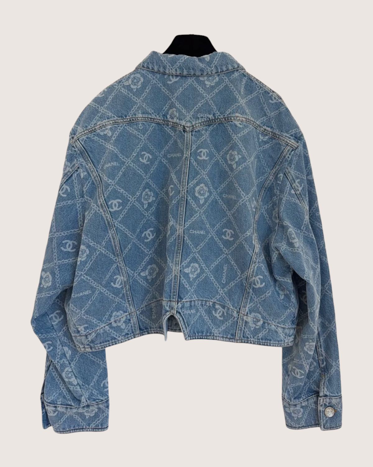 Chanel 23A Camellia Denim Jacket Blue, White FR 42
