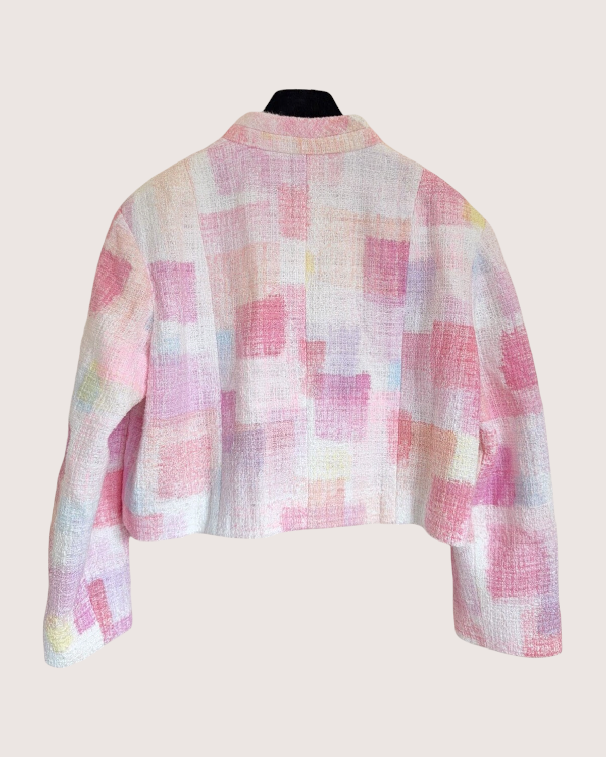 Chanel 23S Cropped Mosaic Tweed Jacket Pink, White, Multicolor FR 40