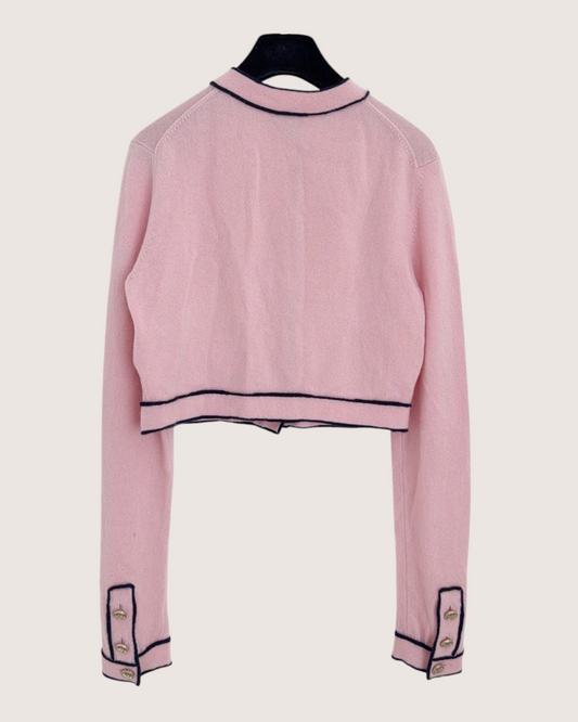Chanel 21S Cashmere Cropped Cardigan Pink, Navy FR 36