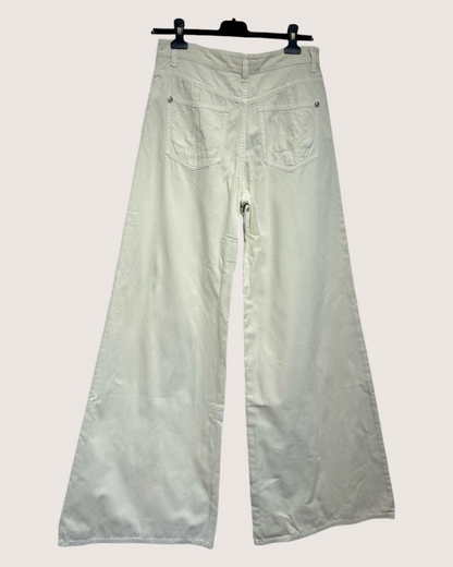 Chanel 26C Denim Wide-Leg Jeans Beige/Ecru FR 36