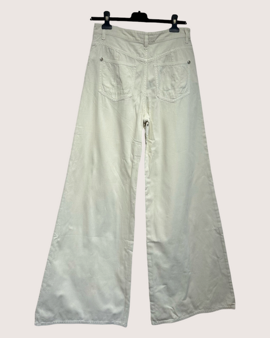 Chanel 26C Denim Wide-Leg Jeans Beige/Ecru FR 36