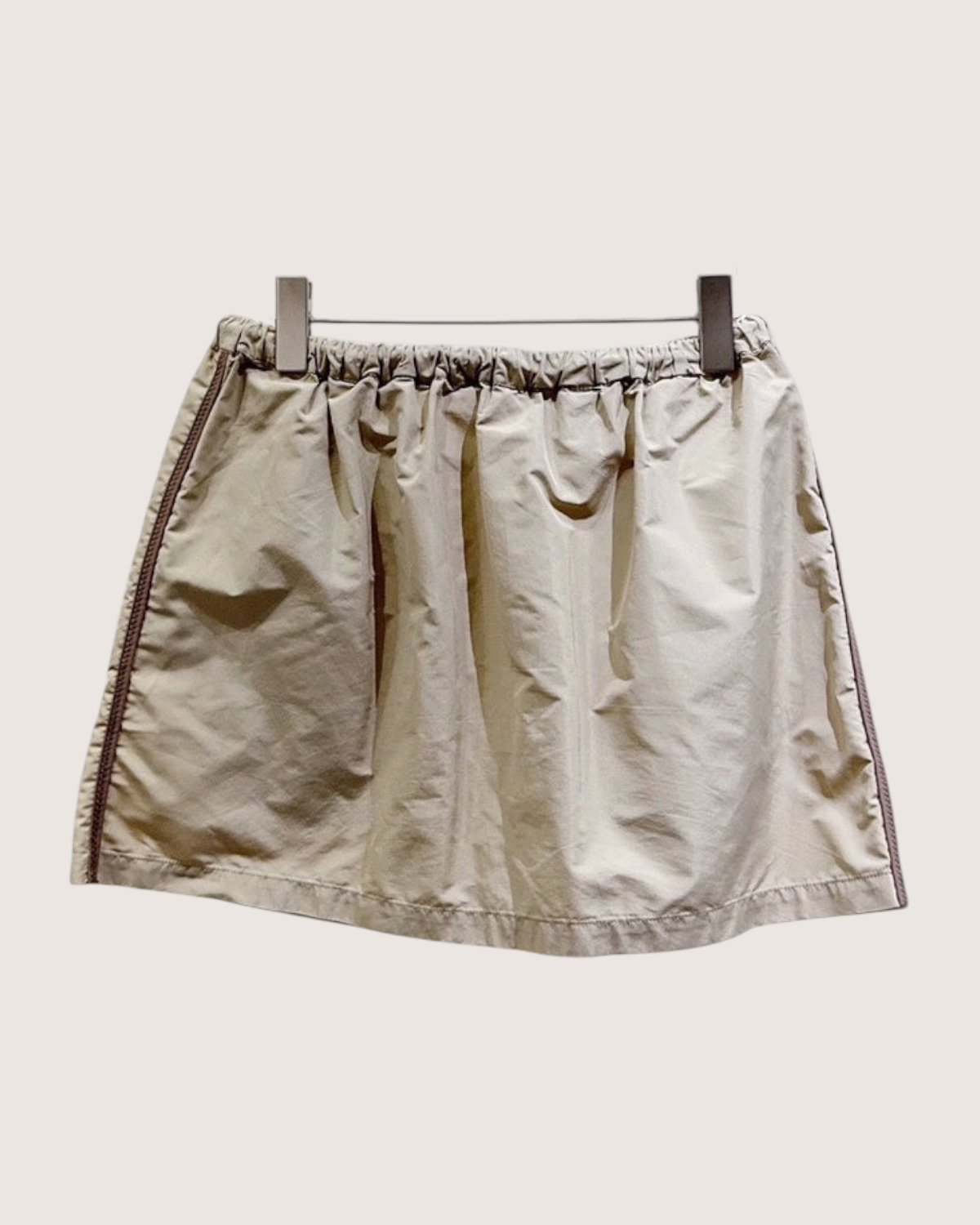 Miu Miu Drawstring Nylon Mini Skirt Beige/Ecru FR 34