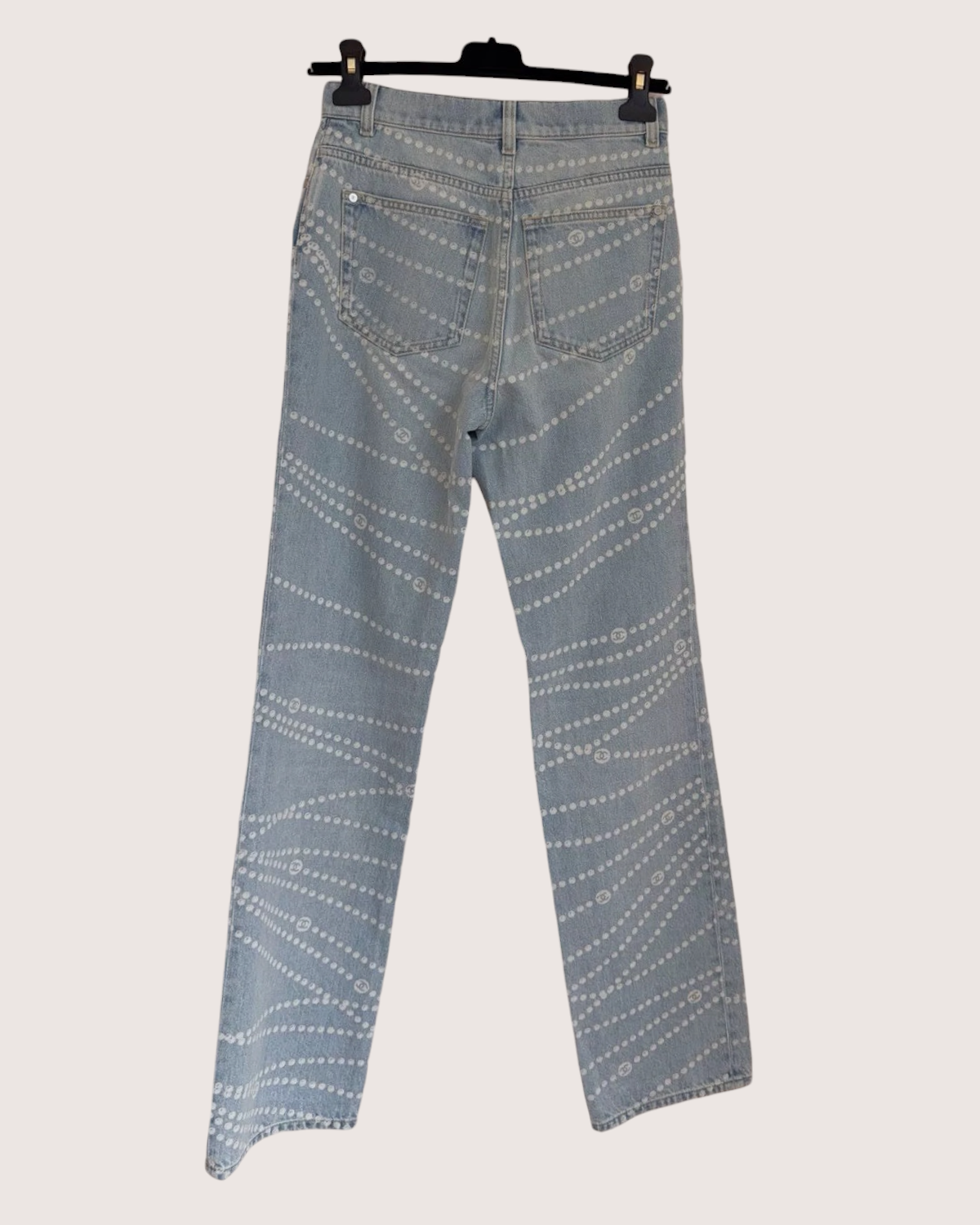 Chanel 25P Straight Denim Jeans Blue, White FR 34